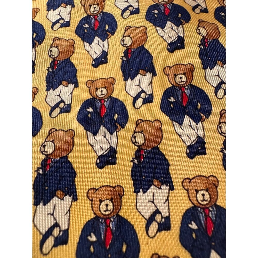 Huntington Silk Tie –‎ Made in USA – Yellow with Dapper Bear Print – 100% Silk
